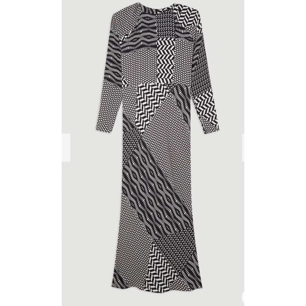 Karen Millen Geo Print Abstract Op Art Midi Dress Morocain NWT $350.00 UK 8 US 4 - Picture 4 of 11